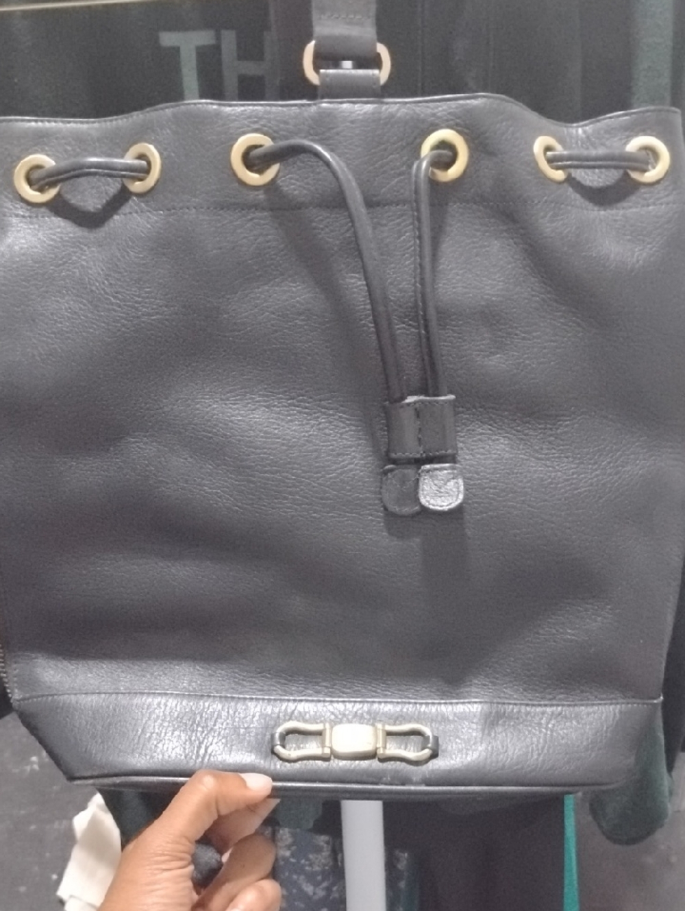Liz Claiborne & Leather Co Black Drawstring Bucket Shoulder Bag